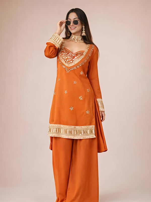 Women's Embroidered Chinon Suit Set With Dupatta