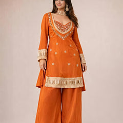 Women's Embroidered Chinon Suit Set With Dupatta