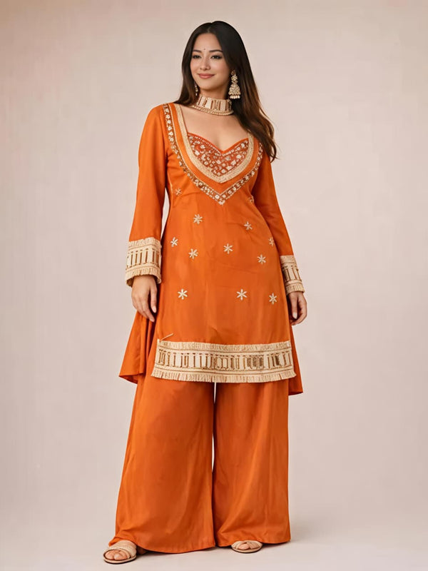 Women's Embroidered Chinon Suit Set With Dupatta