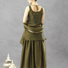 Women's Embroidered Satin Kurta With Embroidered Pant & Dupatta Set