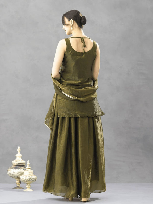 Women's Embroidered Satin Kurta With Embroidered Pant & Dupatta Set