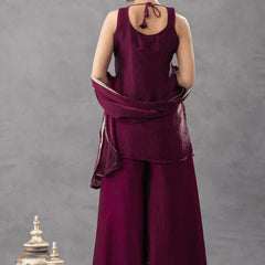 Women's Embroidered Satin Kurta With Embroidered Pant & Dupatta Set