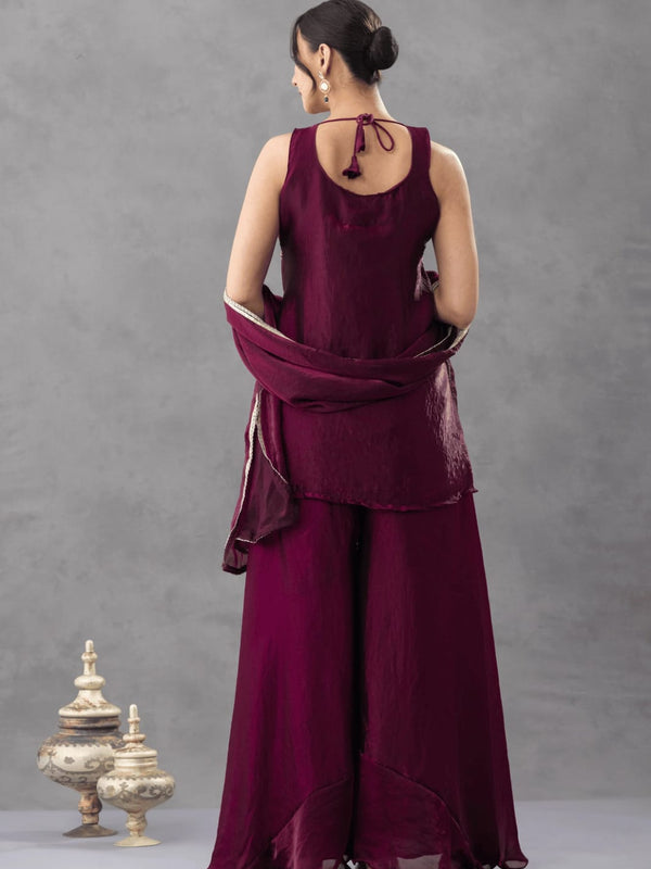 Women's Embroidered Satin Kurta With Embroidered Pant & Dupatta Set