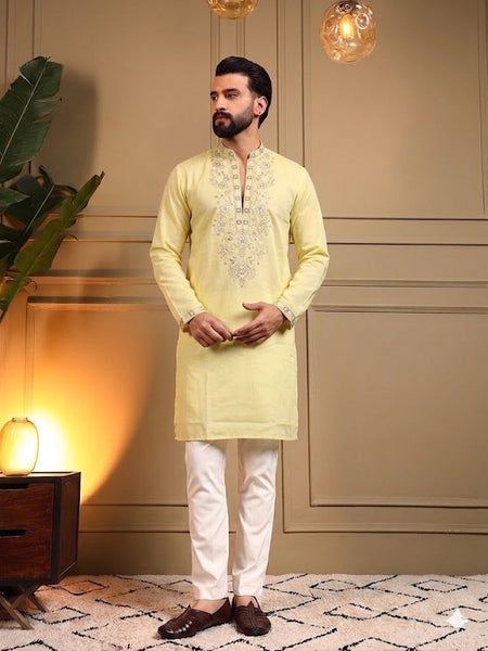 Men’s Star Silk Embroidered Sequence Kurta with Pyjama