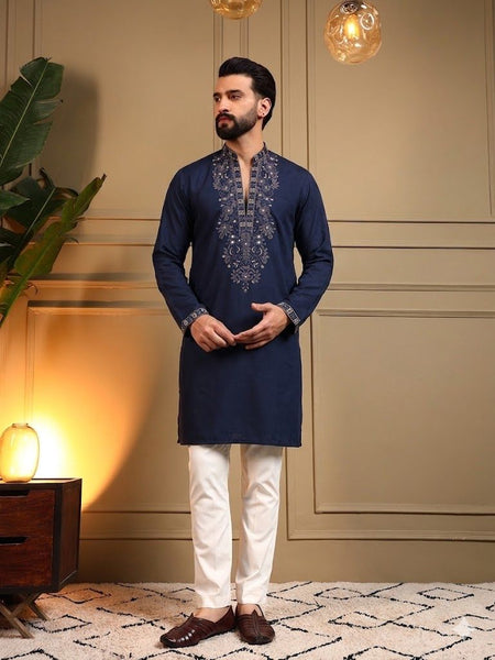 Men’s Star Silk Embroidered Sequence Kurta with Pyjama