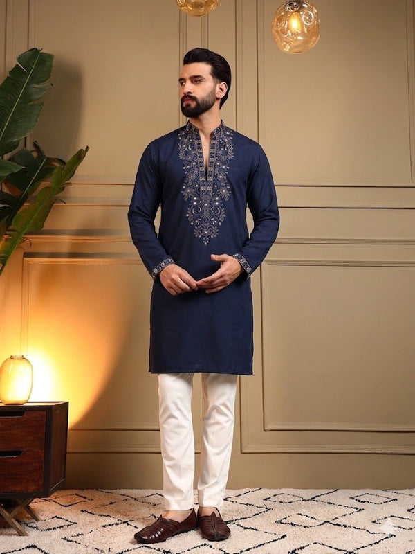 Men’s Star Silk Embroidered Sequence Kurta with Pyjama