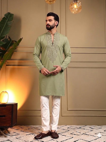 Men’s Star Silk Embroidered Sequence Kurta with Pyjama
