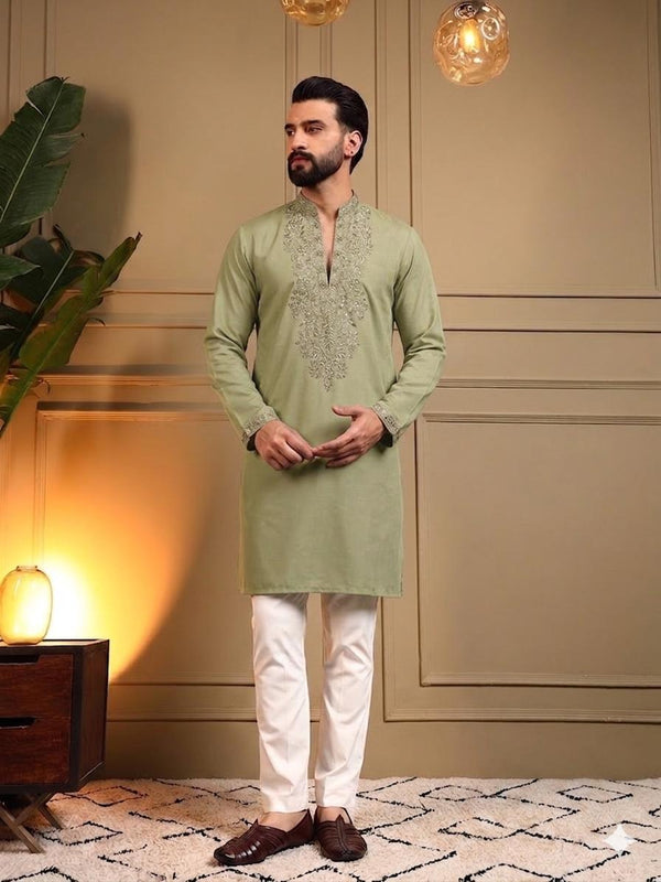 Men’s Star Silk Embroidered Sequence Kurta with Pyjama