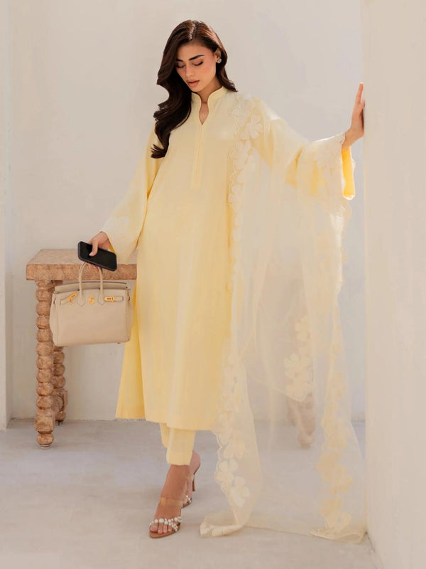 Chanderi Silk Kurta Set With Embroidered Organza Dupatta