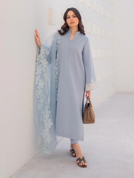 Chanderi Silk Kurta Set With Embroidered Organza Dupatta
