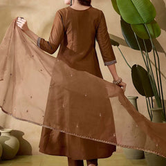 Women's Vichitra Silk Embroidered Kurta Pant & Soft Organza Dupatta Set