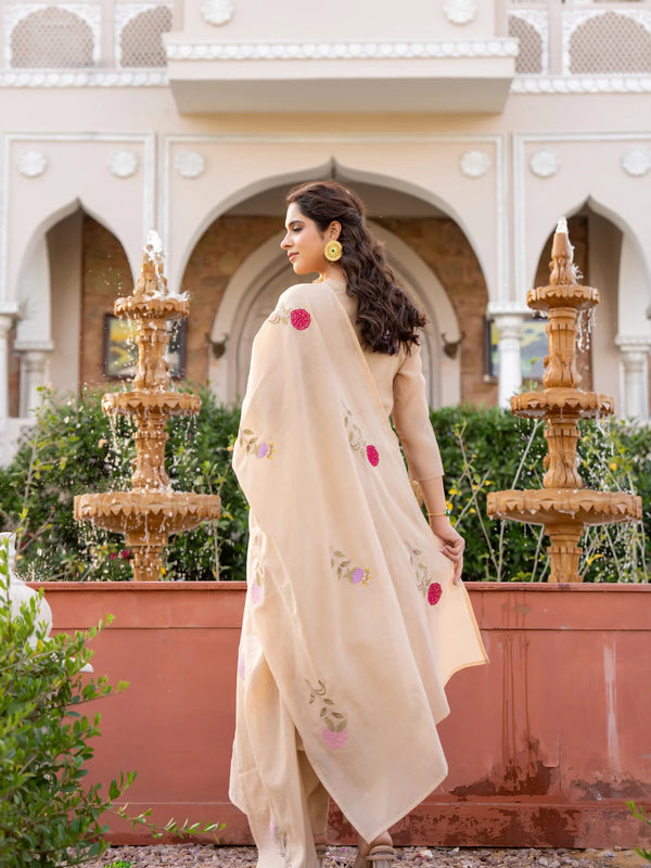 Women’s Chanderi Embroidered Kurta Set With Matching Dupatta