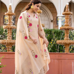 Women’s Chanderi Embroidered Kurta Set With Matching Dupatta