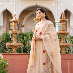 Women’s Chanderi Embroidered Kurta Set With Matching Dupatta