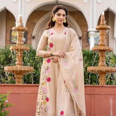 Women’s Chanderi Embroidered Kurta Set With Matching Dupatta