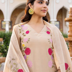 Women’s Chanderi Embroidered Kurta Set With Matching Dupatta