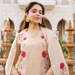 Women’s Chanderi Embroidered Kurta Set With Matching Dupatta