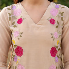 Women’s Chanderi Embroidered Kurta Set With Matching Dupatta