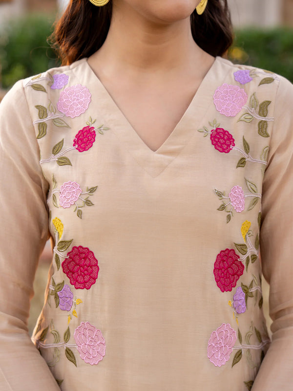 Women’s Chanderi Embroidered Kurta Set With Matching Dupatta