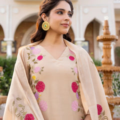 Women’s Chanderi Embroidered Kurta Set With Matching Dupatta