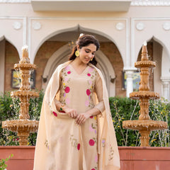 Women’s Chanderi Embroidered Kurta Set With Matching Dupatta