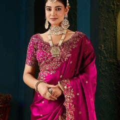 Women's Traditional Party Wear Silk Saree with Embroidered Blouse & Hand Work Lace Border