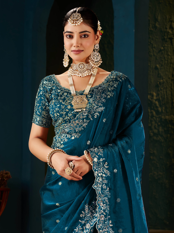 Women's Traditional Party Wear Silk Saree with Embroidered Blouse & Hand Work Lace Border