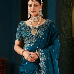 Women's Traditional Party Wear Silk Saree with Embroidered Blouse & Hand Work Lace Border