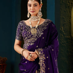 Women's Traditional Party Wear Silk Saree with Embroidered Blouse & Hand Work Lace Border