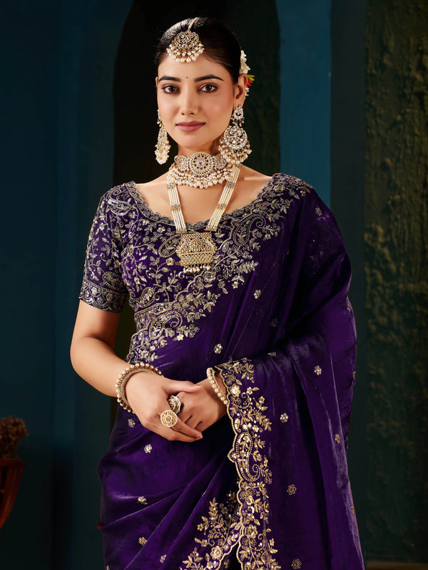 Women's Traditional Party Wear Silk Saree with Embroidered Blouse & Hand Work Lace Border