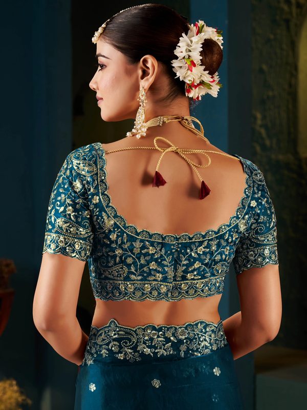 Women's Traditional Party Wear Silk Saree with Embroidered Blouse & Hand Work Lace Border