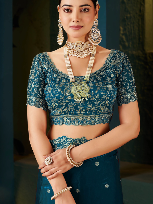 Women's Traditional Party Wear Silk Saree with Embroidered Blouse & Hand Work Lace Border