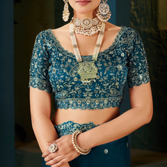Women's Traditional Party Wear Silk Saree with Embroidered Blouse & Hand Work Lace Border