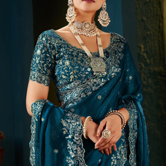 Women's Traditional Party Wear Silk Saree with Embroidered Blouse & Hand Work Lace Border