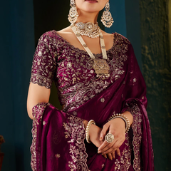 Women's Traditional Party Wear Silk Saree with Embroidered Blouse & Hand Work Lace Border