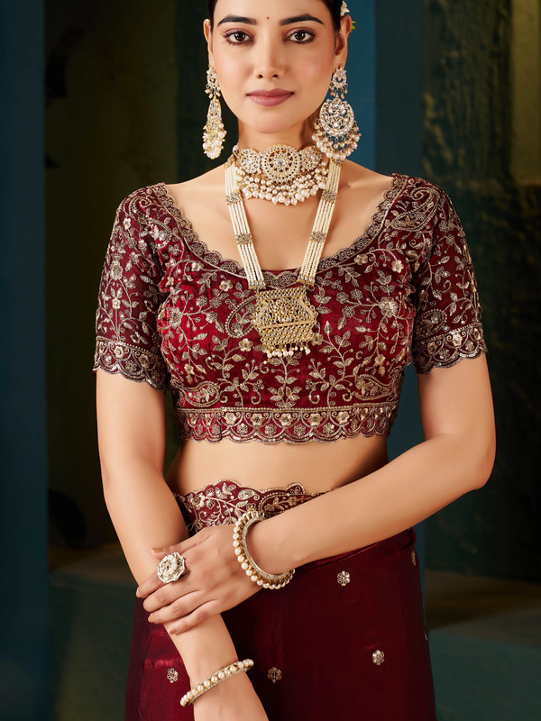 Women's Traditional Party Wear Silk Saree with Embroidered Blouse & Hand Work Lace Border