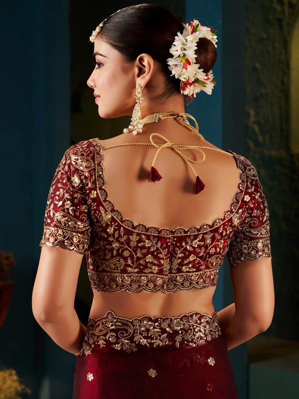 Women's Traditional Party Wear Silk Saree with Embroidered Blouse & Hand Work Lace Border