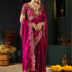 Women's Traditional Party Wear Silk Saree with Embroidered Blouse & Hand Work Lace Border