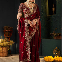 Women's Traditional Party Wear Silk Saree with Embroidered Blouse & Hand Work Lace Border