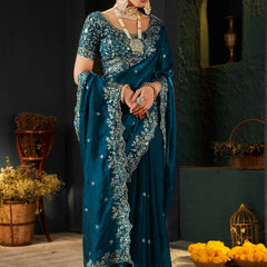 Women's Traditional Party Wear Silk Saree with Embroidered Blouse & Hand Work Lace Border