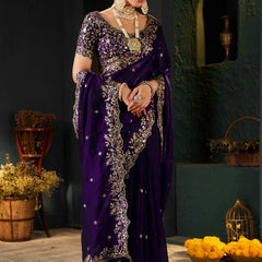 Women's Traditional Party Wear Silk Saree with Embroidered Blouse & Hand Work Lace Border