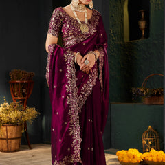 Women's Traditional Party Wear Silk Saree with Embroidered Blouse & Hand Work Lace Border