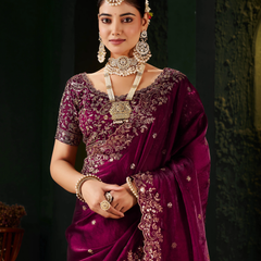Women's Traditional Party Wear Silk Saree with Embroidered Blouse & Hand Work Lace Border