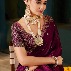Women's Traditional Party Wear Silk Saree with Embroidered Blouse & Hand Work Lace Border