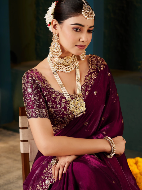 Women's Traditional Party Wear Silk Saree with Embroidered Blouse & Hand Work Lace Border