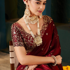 Women's Traditional Party Wear Silk Saree with Embroidered Blouse & Hand Work Lace Border