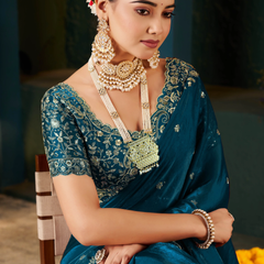 Women's Traditional Party Wear Silk Saree with Embroidered Blouse & Hand Work Lace Border