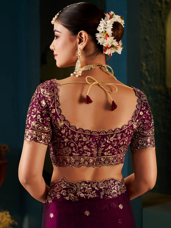 Women's Traditional Party Wear Silk Saree with Embroidered Blouse & Hand Work Lace Border