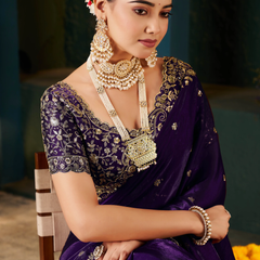 Women's Traditional Party Wear Silk Saree with Embroidered Blouse & Hand Work Lace Border