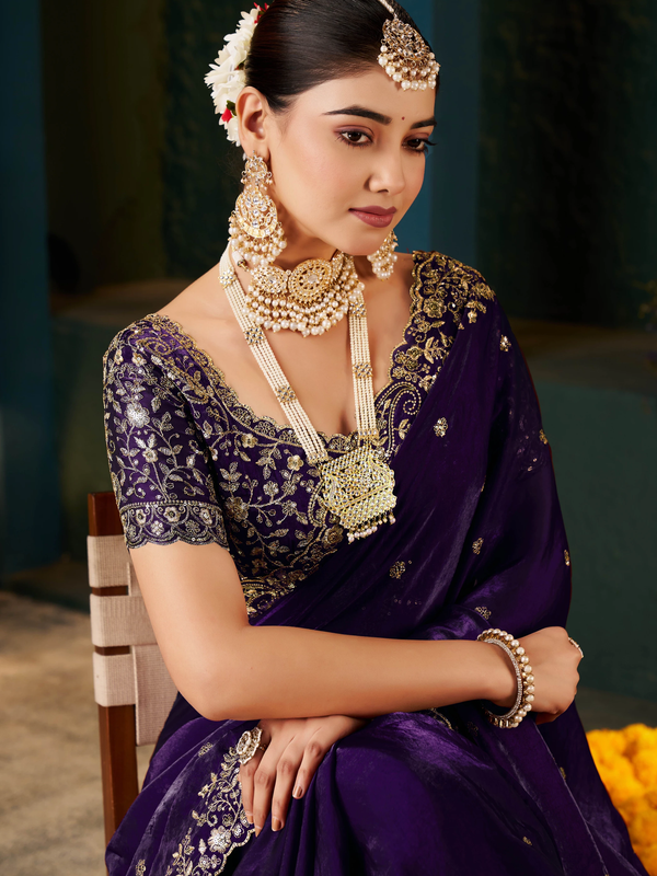 Women's Traditional Party Wear Silk Saree with Embroidered Blouse & Hand Work Lace Border